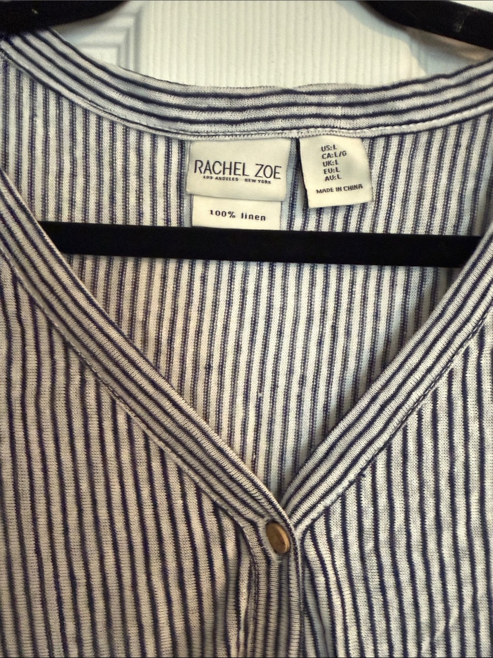 Rachel Zoe Navy and White Striped Sleeveless Button-Front Tie Top - Picture 2 of 5